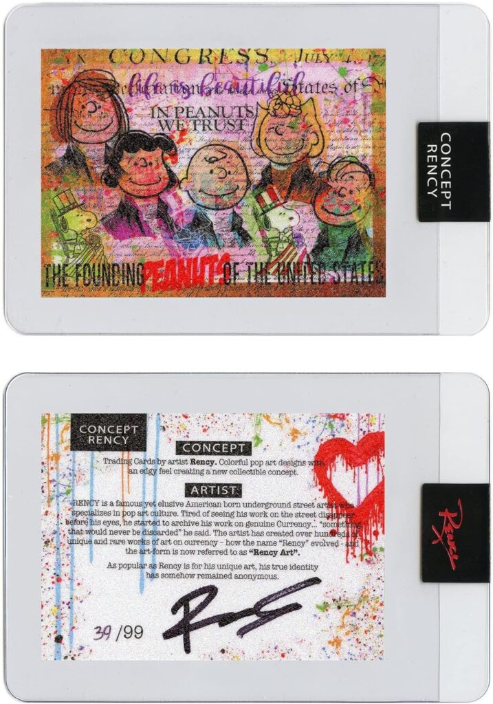 Diamond Dust Trading Card Hand-Signed by Artist Rency & Serial Numbered of only 99 – Peanuts Founding Fathers