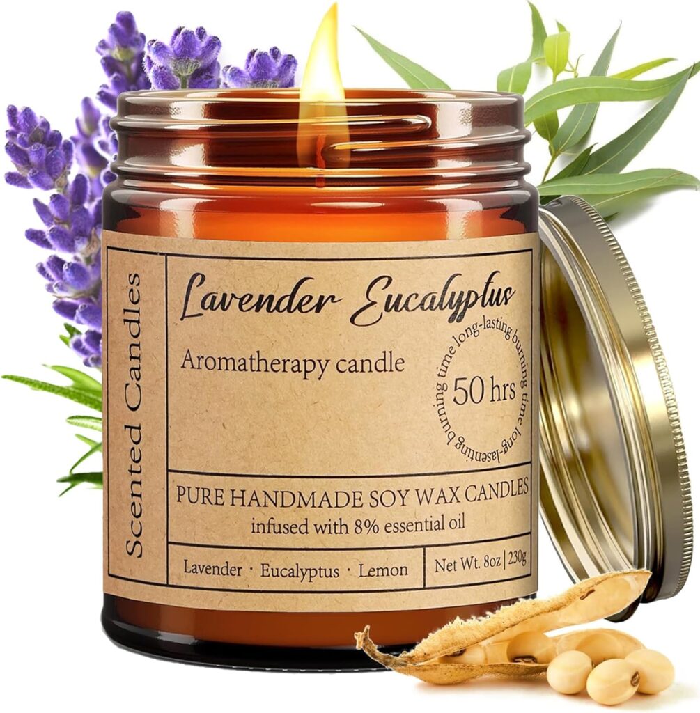 Lavender Eucalyptus Candles for Home Scented – 8oz Aromatherapy Candles for Relaxation Anxiety Stress Relief Non Toxic, Calming Candles Gifts for Women Soothing Relaxing Bath Yoga Meditation