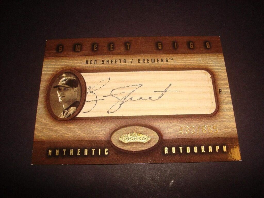 Ben Sheets Brewers 2002 Sweet Sigs #433/665 Signed Bat Certified Autograph A17 – Baseball Autographed Game Used Cards