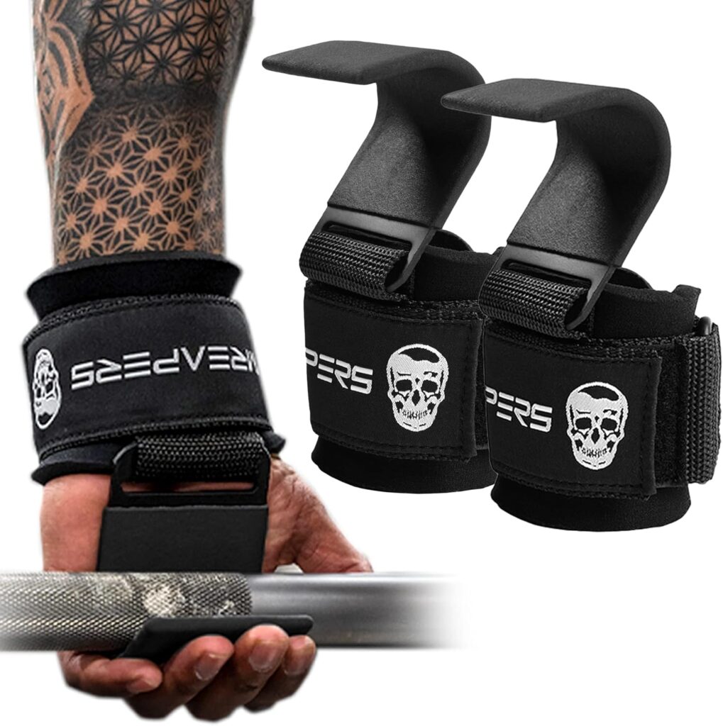 Gymreapers Weight Lifting Hooks (Pair), Heavy Duty Power Wrist Straps Hand Grip Support For Deadlifts, Pull Ups, Shrugs – Gym Gloves For Men and Women