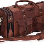 Genuine Leather Duffle Bag 24 Inch Handmade Vintage Travel Case Luggage Bags for Men, Overnight Carry On Duffel Bag Medium Weekender Gym Bag for Men and Women