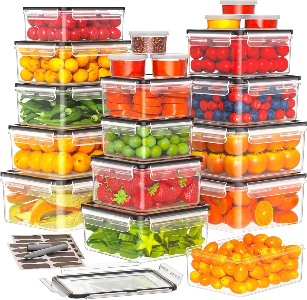 40 PCS Food Storage Containers with Lids Airtight (20 Containers & 20 Lids) – Plastic Food Containers for Kitchen Storage Reusable BPA-Free Leakproof Meal Prep Container with Labels & Pen