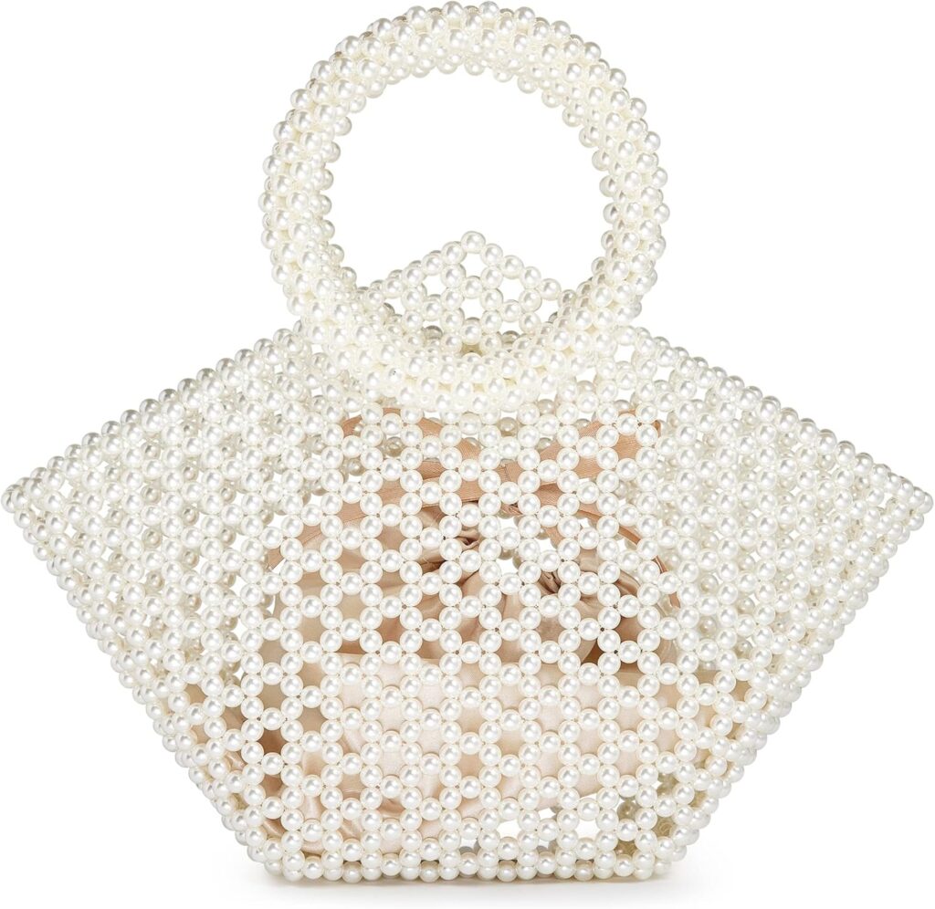 Pearl Clutch Purse White Summer Handbag Tote Bag Evening Party Bag With Pearls For Women