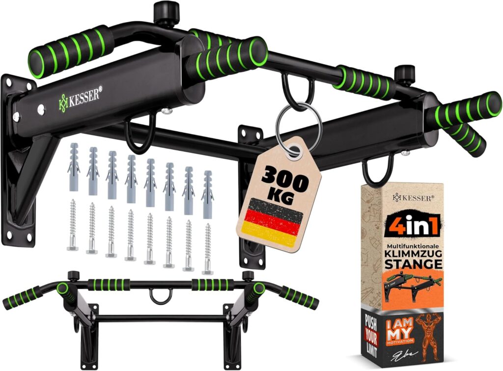 KESSER® 4-in-1 pull-up bar for wall mounting, non-slip handles, additional function for rope rings and punching bags with different grip positions, safe and stable, pull-up bar for home