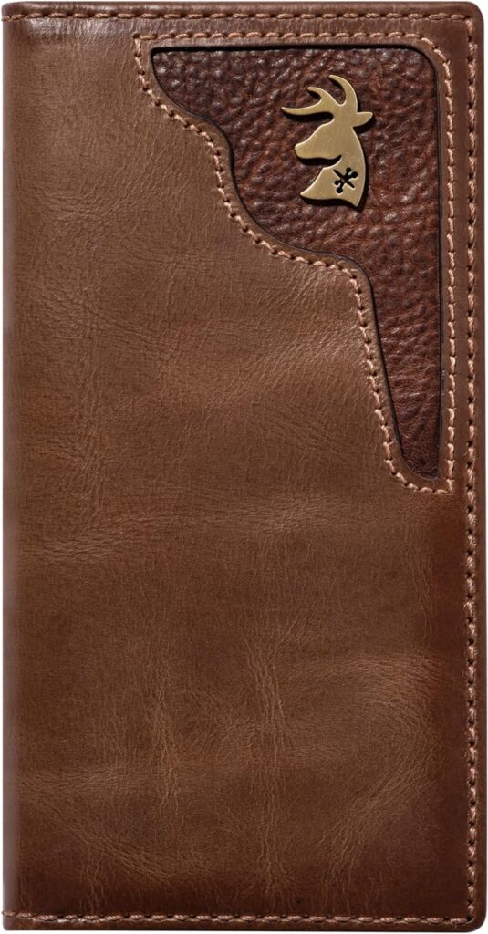 House of Jack Co. Deer Ornament Long Bifold Wallet for Men and Outdoorsmen, Rodeo Wallet, Full Grain Cowhide Leather Wallet, Brown