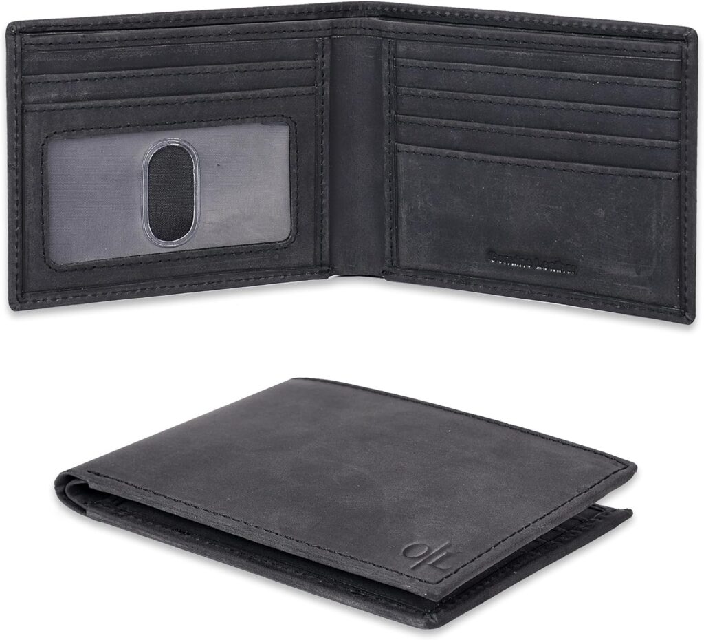 Oak Leathers Slim Leather Wallet for Men – RFID Blocking Slim Minimalist Front Pocket – Thin & Stylish with ID Window, Gift For Men (Vintage Black)