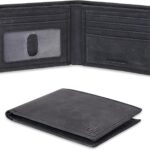 Oak Leathers Slim Leather Wallet for Men – RFID Blocking Slim Minimalist Front Pocket – Thin & Stylish with ID Window, Gift For Men (Vintage Black)