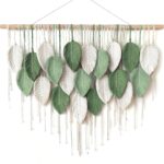 NYEONHRT Large Macrame Wall Hanging Boho Leaf and Feather Tapestry Handmade Woven Wall Art for Living Room Bedroom Nursery Decor 39×31 Inch (White green)