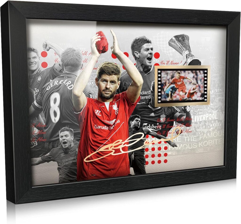 ORIMAMI Signed Soccer Steven Gerrard Poster Framed Photo Gift 8×6 Inches,with 1x35mm Film Mini Cell Display,Amazing Gifts for Liverpool Fans
