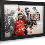 ORIMAMI Signed Soccer Steven Gerrard Poster Framed Photo Gift 8×6 Inches,with 1x35mm Film Mini Cell Display,Amazing Gifts for Liverpool Fans
