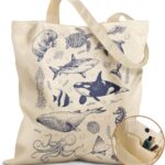 Aesthetic Tote Bag for Girls – with Magnetic Buckle and Zipper Inner Pocket for Women Lady Canvas Cotton Tote Bag