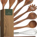 WALDWERK Wooden Spoons for Cooking – 9-Piece Kitchen Utensils Set with Spatula, Tongs, Whisk, Wooden Spoons & Pasta Server – Wooden Utensil Set – Utensil Sets – Cooking Utensils – Non Toxic