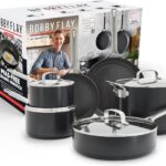 GreenPan x Bobby Flay Hard Anodized Nonstick 10 Piece Cookware Set, PFAS-Free Ceramic Pots & Pans, Induction Suitable, Frypans, Saucepans Saute, Stockpot, Glass Lids, Dishwasher & Oven Safe, Black