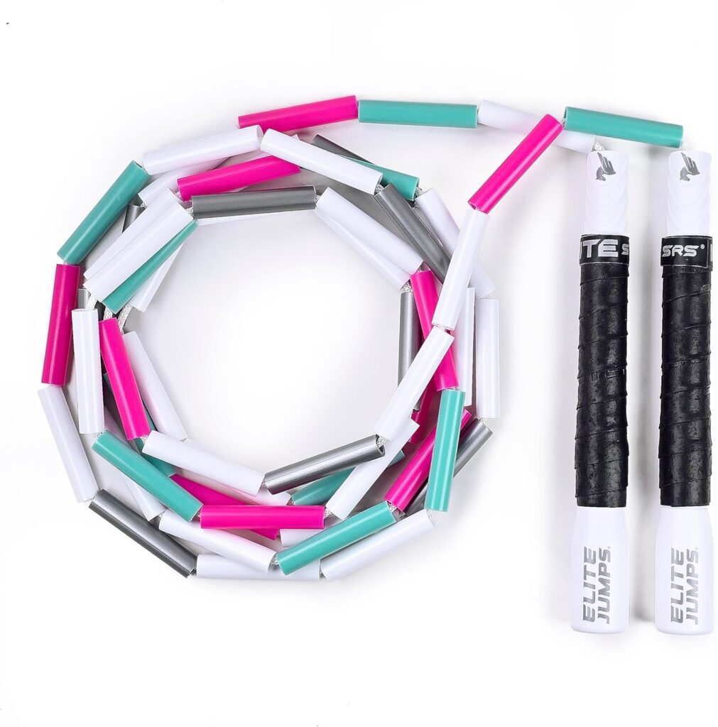 Elite Jumps – Heavy Beaded Jump Rope – 6.5oz Weighted Jump Rope for Women – Durable & Heavy Resistance – 10ft Long Adjustable Rope – Tangle-Free – Shatterproof 2” Beads – Long 8” Handles