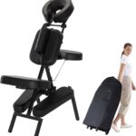 Master Massage Apollo Extra Large Size Portable Massage Chair-Lightweight Aluminum Tattoo Foldable-Sitting Posture Folding Massage Chair-with Larger Cushions and Wheels Bag-in Black