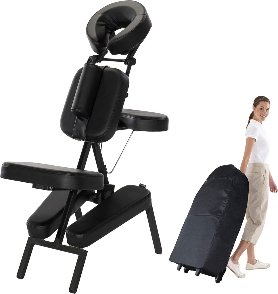 Master Massage Apollo Extra Large Size Portable Massage Chair-Lightweight Aluminum Tattoo Foldable-Sitting Posture Folding Massage Chair-with Larger Cushions and Wheels Bag-in Black