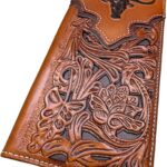 Men’s Long Leather Wallet – Laser Cut Floral Rodeo Bifold with Embossed Longhorn Design – Cowboy Checkbook Wallet for Ranchers, Rodeo Fans & Western Gifts