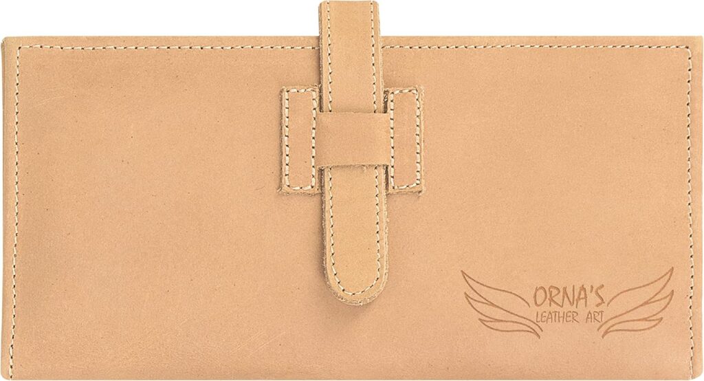 ORNA’S LEATHER ART GOLDFINCH SAND WALLET: Women’s Tan Billfold, Stylish, Handcrafted, Real Cowhide, Spacious, 18 Card Holders, 6 Money Pockets, Strap