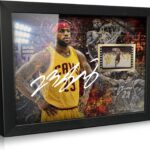 ORIMAMI Signed Black Superstar LeBron James Poster Framed Photo Decor with 1x35mm Film Display,Cool Gifts for Basketball Lover/LeBron James Fans – 8×6 Inches