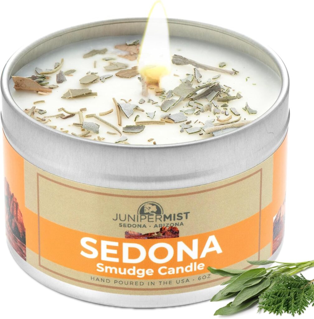 Sedona Smudge Candle (6oz) Awaken The Spirit – Energy Cleansing Candle for Meditation, Protection – Soy Wax with Sage, Cedar & Sweetgrass – Spiritual for Intention & Healing – Made in The USA