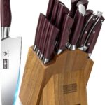 HOSHANHO Kitchen Knife Set with Block 18-Piece, Super Sharp High Carbon Stainless Steel Chef Knife Set, Professional Cutlery Knife Set with Sharpener