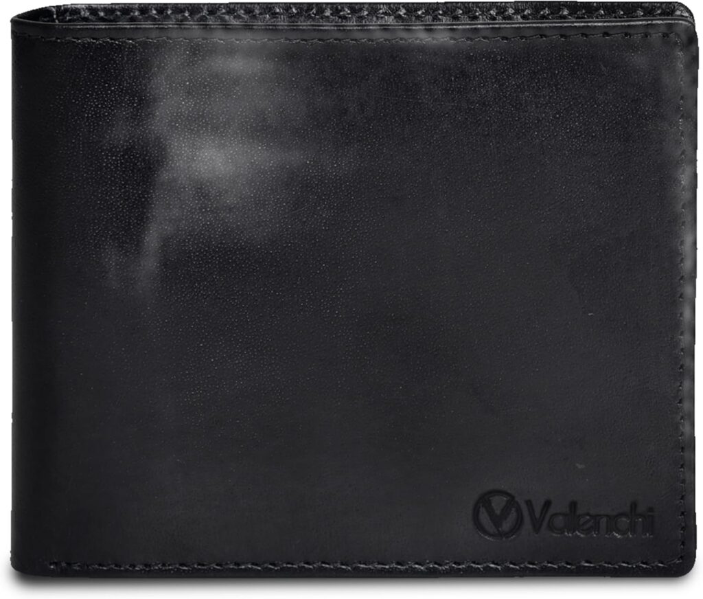 VALENCHI Genuine/Real Leather Bifold Wallet For Men – RFID Blocking/Protected Men’s Slim Wallet (Black Italian V.T BF01)