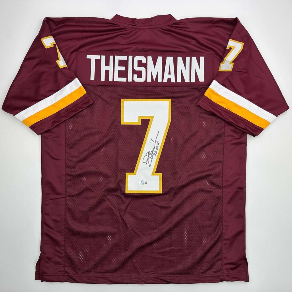 Autographed/Signed Joe Theismann 83 MVP Washington Burgundy Football Jersey JSA COA