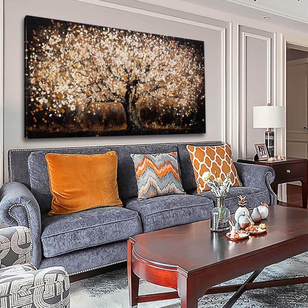NBAODAN Black and Gold Wall Decor for Bedroom Tree Art Prints Brown Home Wall Decor Large Wall Art for Office Landscape Canvas Painting 24″x48″