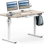 SHW 55 x 28 Inches Electric Height Adjustable Standing Desk with Drawer and Memory Preset, Maple