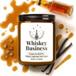 Waxed & Wasted Whiskey Business Candle – 7oz Soy Blend Jar with Whiskey, Tonka Bean, Oak & Smoke – Handmade Small Batch Gift for Home or Bar