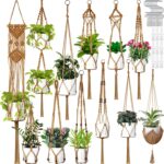 Hoteam 12 Pcs Macrame Plant Hangers Macrame Hanging Planters for Indoor Plants Handmade Boho Hanging Baskets Flower Pots Holder for Outdoor Home Wall Decor