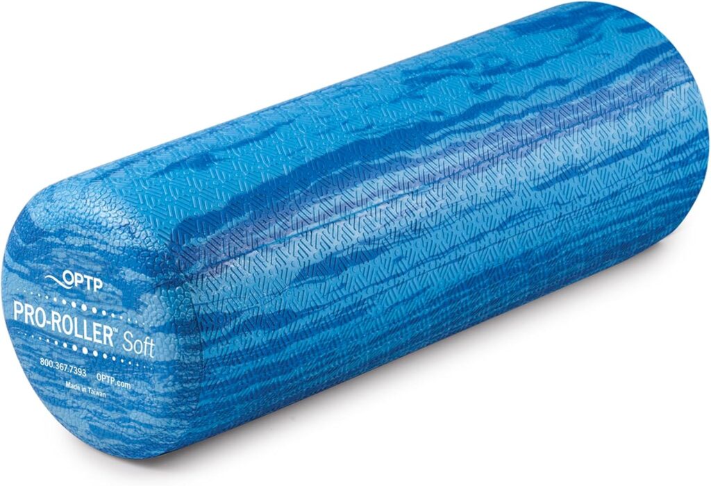 OPTP PRO-Roller Soft Density Foam Roller – Low Density Soft Foam Roller for Physical Therapy, Pilates, Yoga Foam Roll Exercises, and Muscle Recovery – Blue 18″ x 6″
