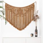 Youngeast Home Decor Leaf Shape Macrame Wall Hanging Woven Tapestry Bedroom Curtain Fringe Garland Banner Living Room Wall Decor Brown 39X31 inches