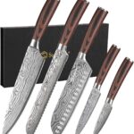 Sunnecko Kitchen Knife Set 5 Piece Chef Knife Set Professional High Carbon Stainless Steel, Sharp Kitchen Knives with Wooden Handle