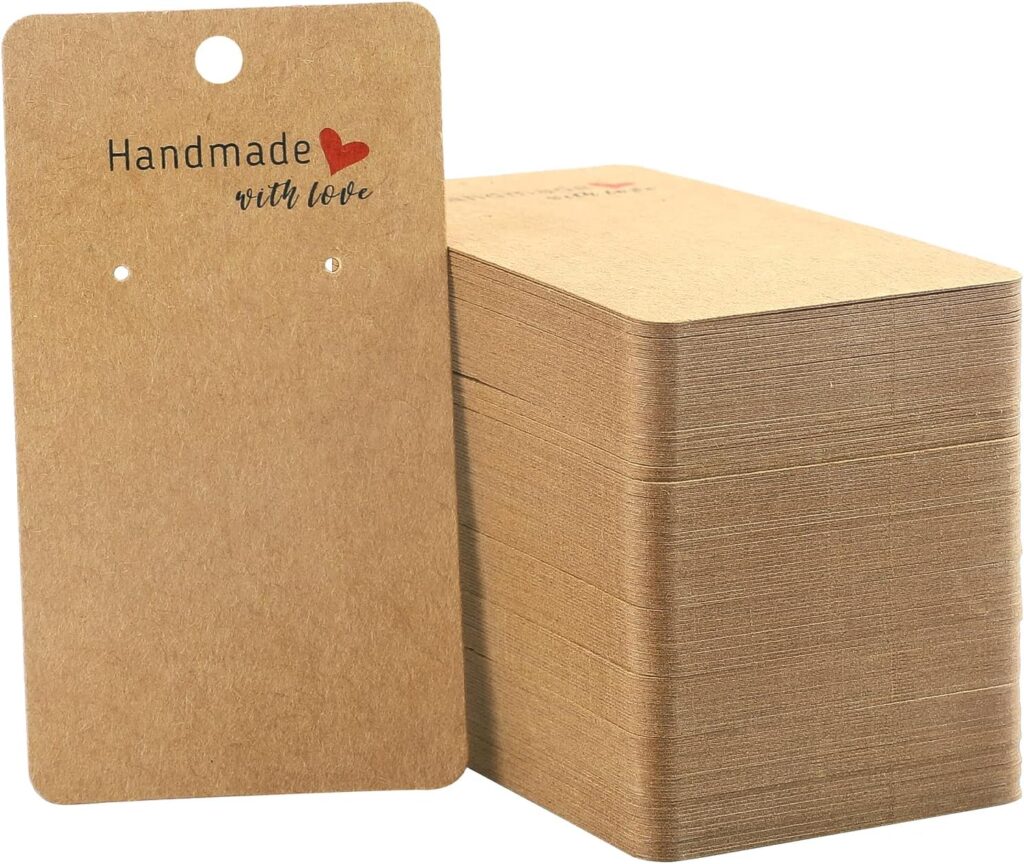 joycraft 200 Pack Kraft Earring Cards, 2″x3.5″ Earring Display Holder Cards,Handmade with Love Hanging Tags,Blank Brown Earring Tags for Selling,Hanging Earring,Jewelry,DIY Crafts,Retail