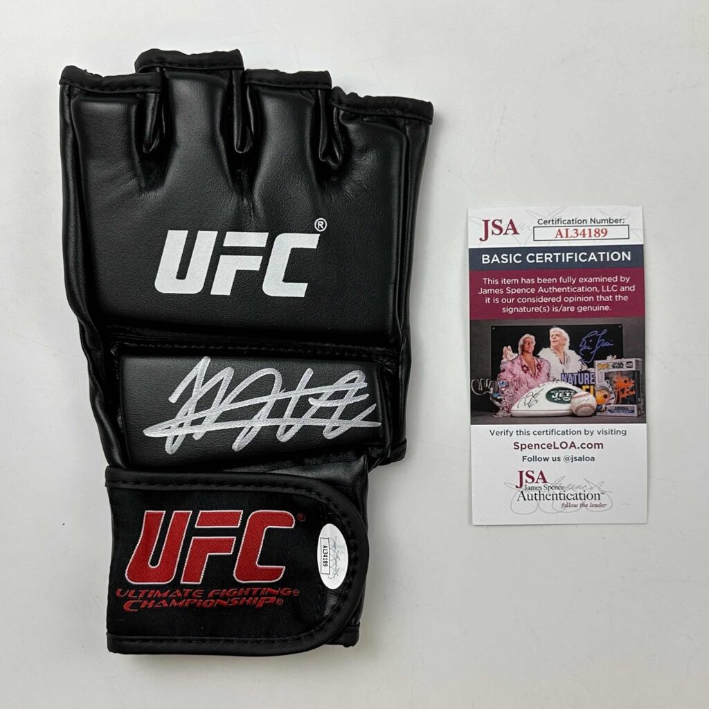 Autographed/Signed Khabib Nurmagomedov Black UFC MMA Glove Ultimate Fighting JSA COA