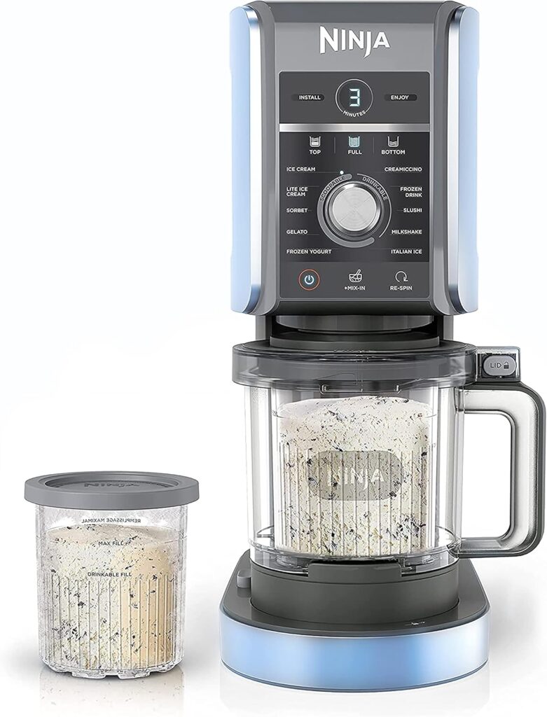 Ninja NC501 CREAMi Deluxe 11-in-1 Ice Cream & Frozen Treat Maker for Ice Cream, Sorbet, Milkshakes, Frozen Drinks & More 2 XL Family Size Pint Containers Blue (Renewed)