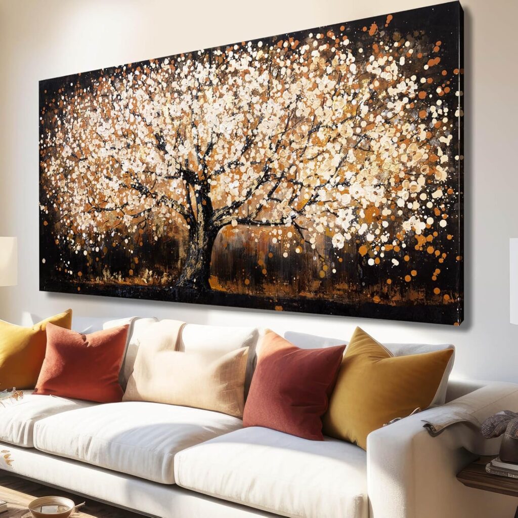 Plant Pictures Wall Art Flower Tree Painting Large Artwork Gold Hanging Decor 29″x58″ Wall Decorations for Living Room Kitchen Art Posters