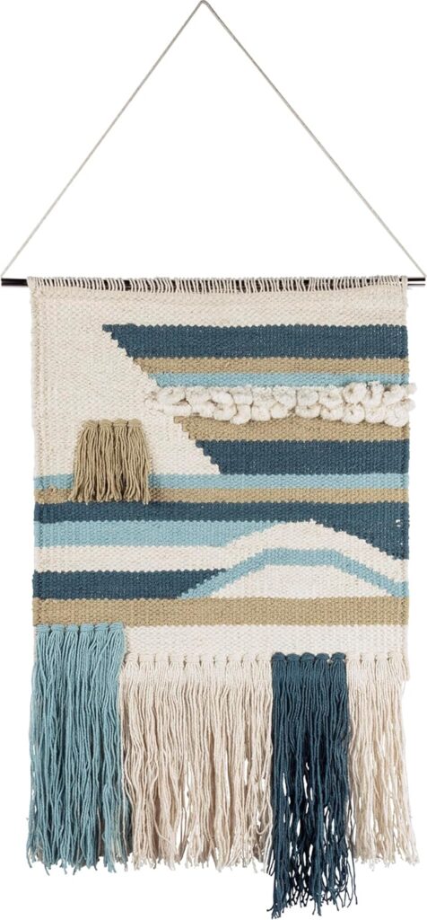 Primitives by Kathy Seaside Woven Wall Hanging, Handmade Bohemian Fringe Tassel Banner, Cotton, 14″ W x 22″ L