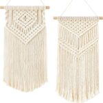 Dahey 2 Pcs Macrame Wall Hanging Small Woven Tapestry Wall Art Decor – Beautiful for Boho Home Dorm College Classroom Decor, Apartment, Nursery, Party Decorations, 16.5″ L x 10″ W and 17.5″x 10″W
