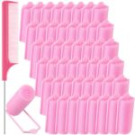 Syhood 48 Pcs Foam Sponge Hair Rollers Soft Sleeping Curlers Flexible Sponge Curler and Rat Tail Comb for Women Hairdressing Styling(Pink,0.98 inch)
