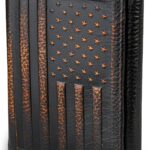 DK86 USA Flag Trifold Wallets for Men American Flag Wallet Full Grain Leather with Hand Burnished Tri-Fold Wallet RFID Blocking