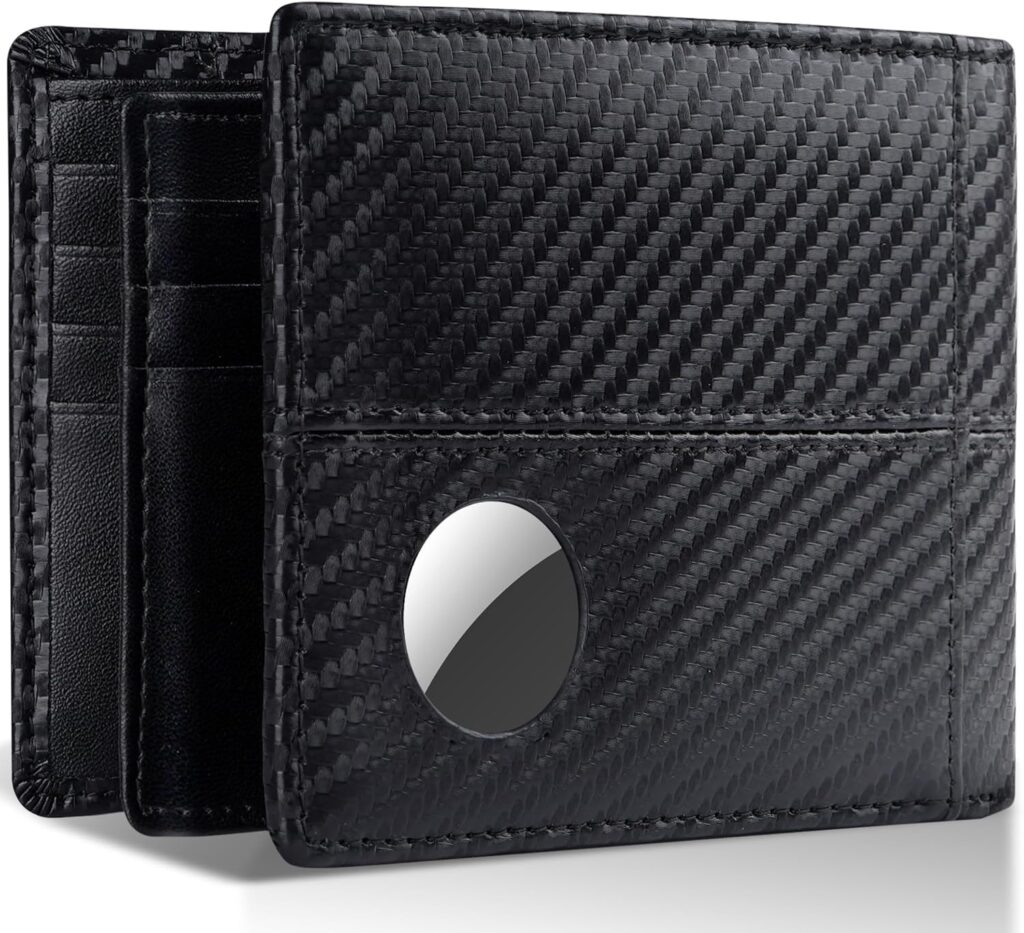 Swallowmall AirTag Wallet Mens RFID Blocking Genuine Bifold Leather Wallets for air tag Men’s Wallet with 1 ID Window 15 Card Slots (Airtag Not included)