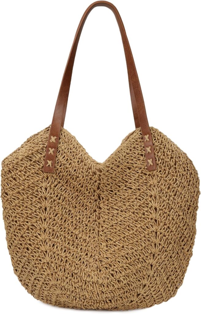 Womens Large Straw Tote Bag Handmade Woven Beach Shoulder Bag Top Handle Purse for Summer
