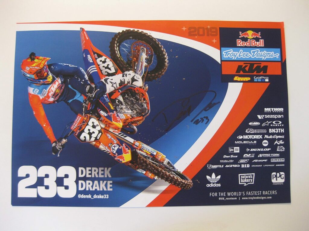 Derek Drake, supercross, motocross, signed, autographed, 12×18 poster, COA will be included