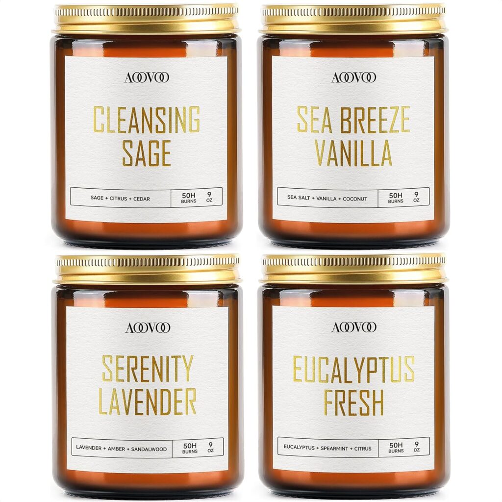 AOOVOO Scented Candles – 4PC Candle Set, 36 oz Soy Candles, Soy Candle for Home Scented, Lavender/Vanilla/Eucalyptus/Sage