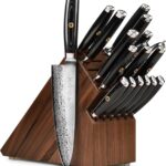 Enso SG2 18 Piece Knife Set – Made in Japan – 101 Layer Stainless Damascus with Walnut Knife Block