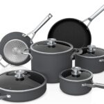 Ninja NeverStick Premium 10 Piece Pots & Frying Pans Set, with Glass Lids, Nesting, Hard Anodized, Kitchen Cookware Sets Nonstick, Durable & Oven Safe to 500°F, Slate Grey, C59500