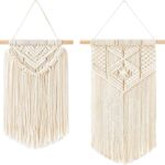 Mkono 2 Pcs Macrame Wall Hanging Boho Wall Art Decor Woven Chic Bohemian Room Decor for Bedroom Nursery Living Room Dorm Apartment, Small Size 13″ L x 10″ W and 16″ L x 10″ W