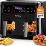 10QT Large Dual Basket Air Fryer with Viewing Window and 50pcs Paper Liners, 10-in-1 Digital Touchscreen Double Zone Air Fryers, SyncCook to Bake,Roast,Reheat,Broil, Nonstick Dishwasher Safe